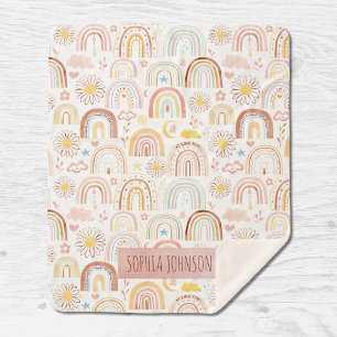 Cute Colourful Rainbows and Daisy Flowers Abstract Sherpa Blanket