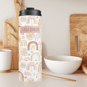 Cute Colourful Rainbows and Daisy Flowers Abstract Thermal Tumbler