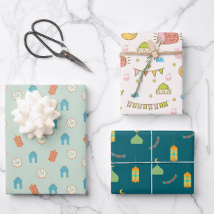 Cute Colourful Ramadan Eid Mubarak Happy Eid Wrapping Paper Sheet