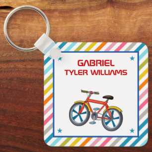 Cute Colourful Red Bicycle Kids Name Keychain