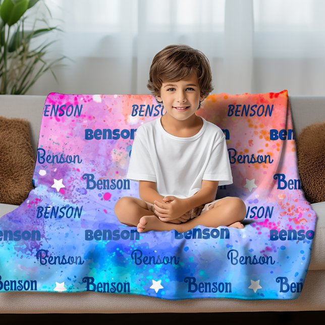 Cute colourful repeating name personalized fleece blanket (Creator Uploaded)