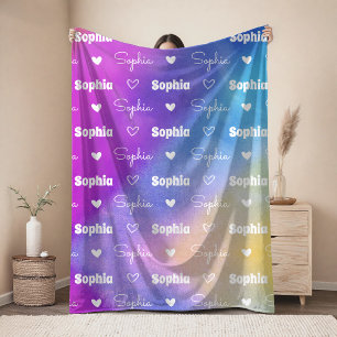 Cute colourful repeating name personalized girly fleece blanket
