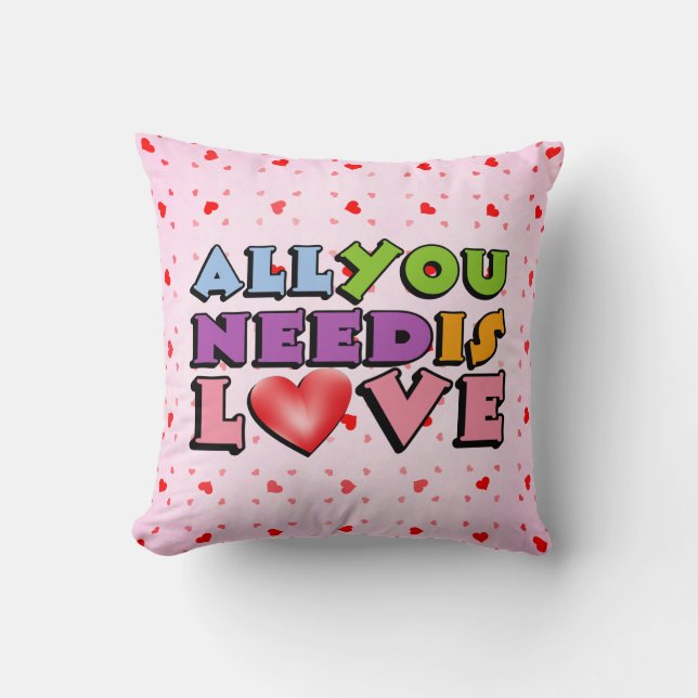 Cute Colourful Retro All You Need Is Love Throw Pillow (Front)