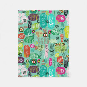 Cute Colourful Retro Cartoon Floral Pattern Fleece Blanket