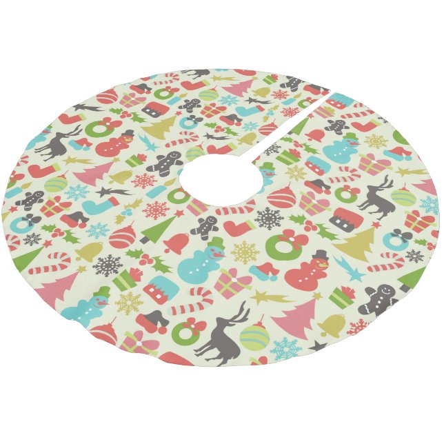 Cute Colourful Retro Christmas Brushed Polyester Tree Skirt (Angled)