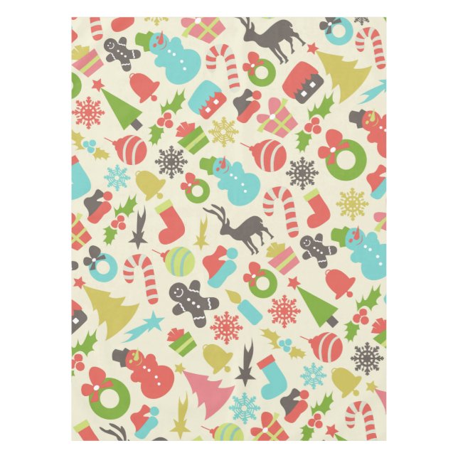 Cute Colourful Retro Christmas Tablecloth (Front)