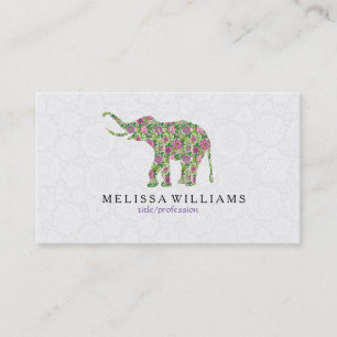 Cute Colourful Retro Floral Elephant Illustration Business Card
