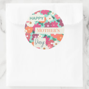 Cute Colourful Retro Floral / Mother's Day Classic Round Sticker
