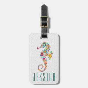 Cute Colourful Retro Floral Sea-Horse Luggage Tag