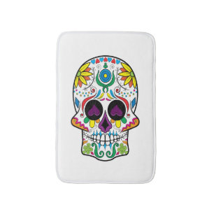 Cute Colourful Retro Floral Sugar Skull Bath Mat