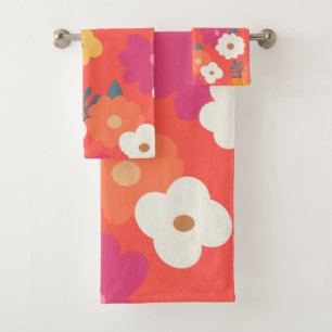 Cute Colourful Retro Florals Bath Towel Set