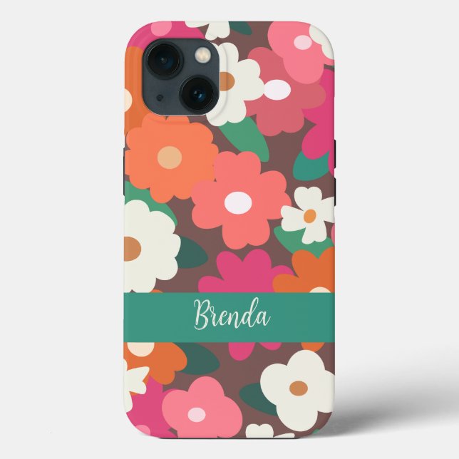 Cute Colourful Retro Florals Custom Name    Case-Mate iPhone Case (Back)