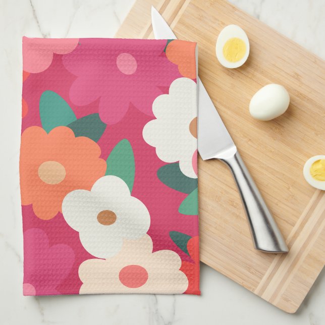 Cute Colourful Retro Florals    Kitchen Towel (Quarter Fold)
