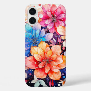 Cute Colourful Retro Flower Art iPhone 16 Plus Case