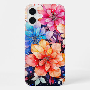 Cute Colourful Retro Flower Art iPhone 16 Plus Case
