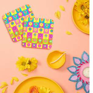 Cute colourful retro flower garden coaster