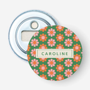 Cute Colourful Retro Flower Pattern Green Pink Nam Bottle Opener