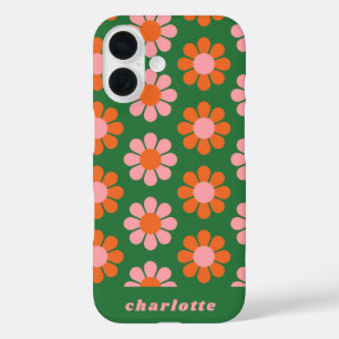 Cute Colourful Retro Flower Pattern Green Pink Nam iPhone 16 Case
