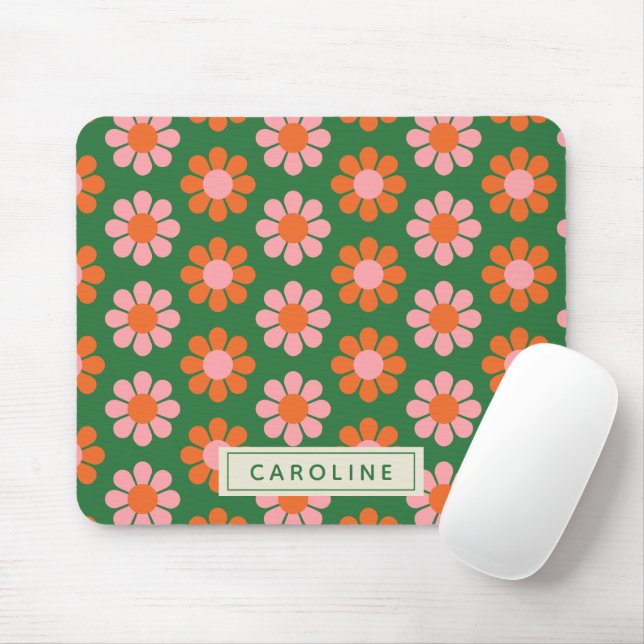 Cute Colourful Retro Flower Pattern Green Pink Nam Mouse Pad (With Mouse)