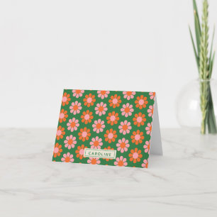 Cute Colourful Retro Flower Pattern Green Pink Nam Note Card