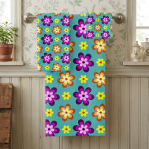 Cute Colourful Retro Flowers Bath Towel Set