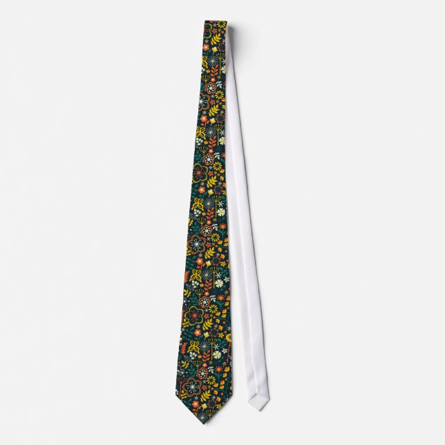 Cute Colourful Retro Flowers & Butterflies Tie (Front)
