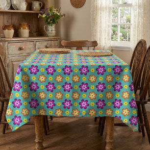 Cute Colourful Retro Flowers Medium Tablecloth