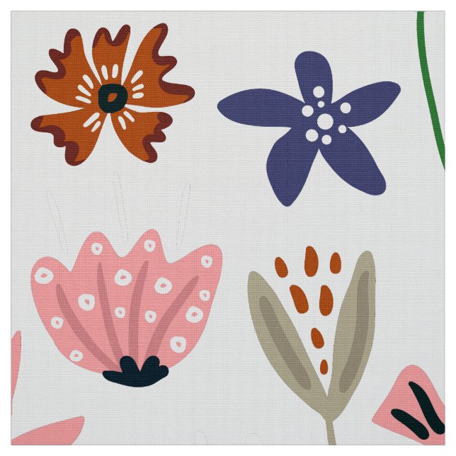 Cute Colourful Retro Flowers Pattern Fabric (Swatch)