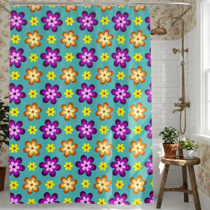 Cute Colourful Retro Flowers Shower Curtain