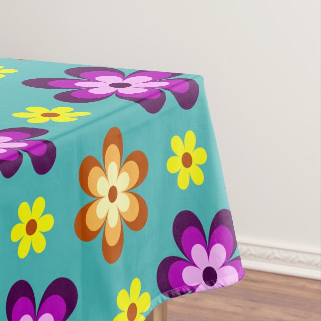 Cute Colourful Retro Flowers Small Tablecloth (In Situ)