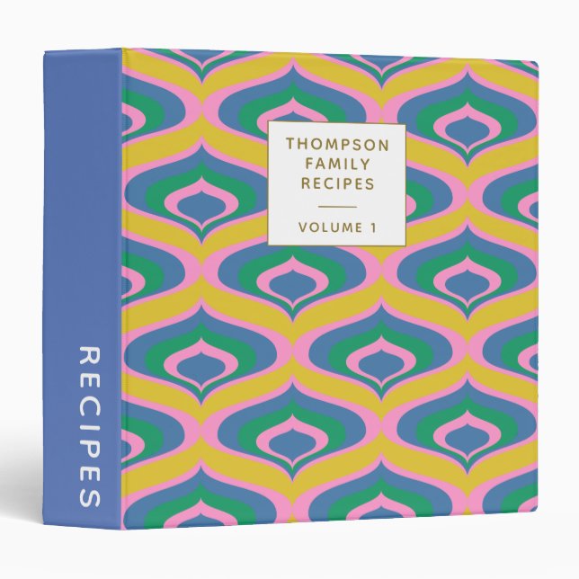 Cute Colourful Retro Geometric Personalized Recipe Binder (Front/Spine)