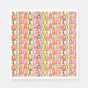 Cute Colourful Retro Happy Birthday Text Pattern Napkin