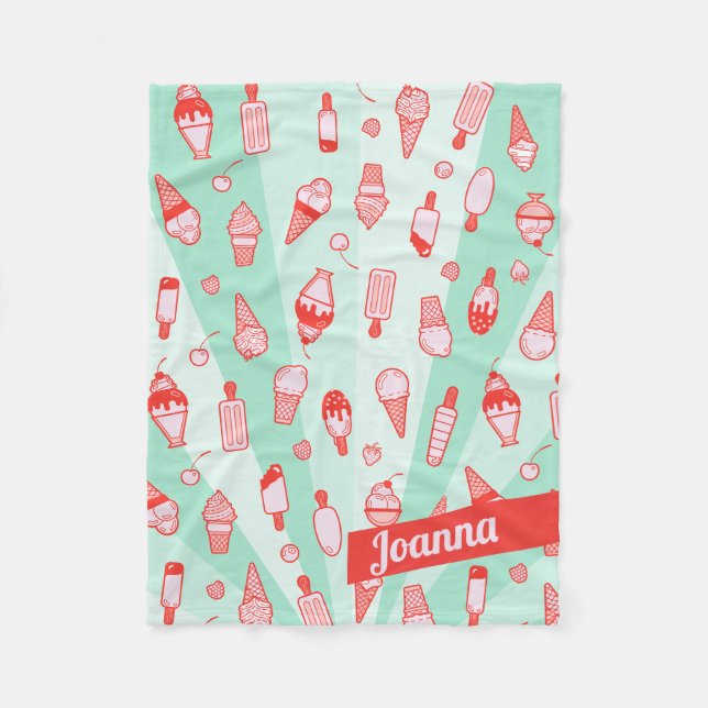 Cute Colourful Retro Personalized Ice Cream Fleece Blanket (Front)