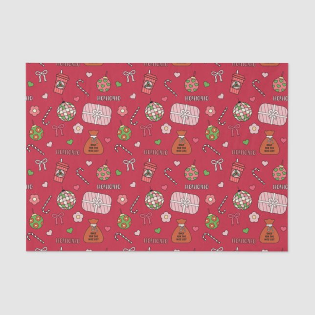 Cute Colourful Retro Red Christmas Tissue Paper (Front)
