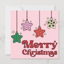 Cute Colourful Retro Starry Merry Christmas 
