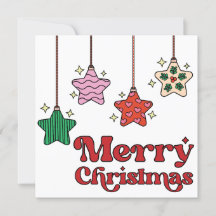 Cute Colourful Retro Starry Merry Christmas 