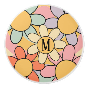 Cute colourful retro style daisy flowers ceramic knob