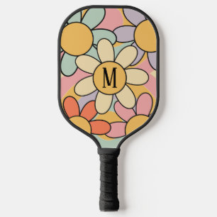 Cute colourful retro style daisy flowers pickleball paddle