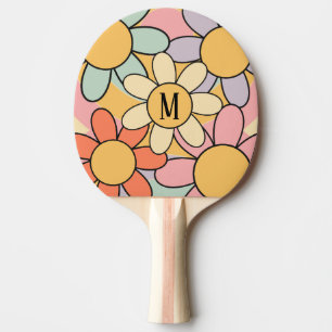 Cute colourful retro style daisy flowers ping pong paddle
