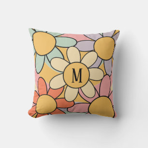 Cute colourful retro style daisy flowers throw pillow