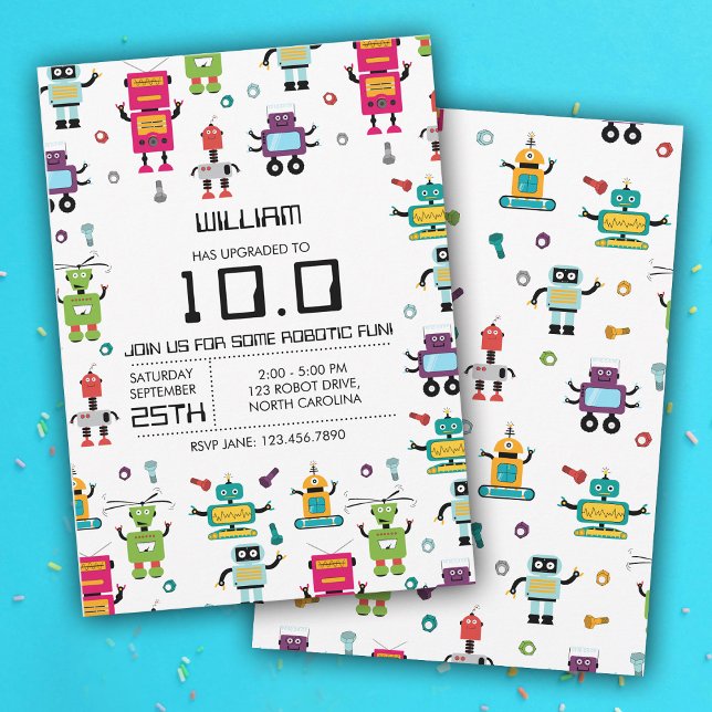 Cute Colourful Robot Kids Robots Birthday Party Invitation (Cute Colorful Robot Kids Robots Birthday Party Invitation)