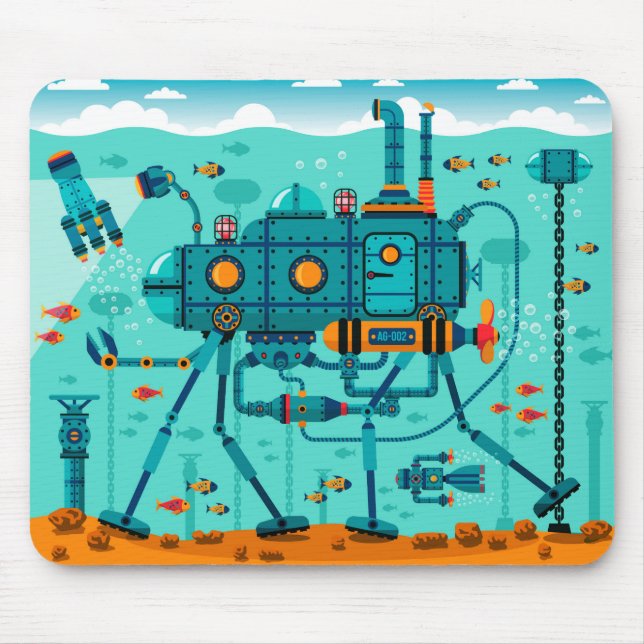 Cute Colourful Robot Underwater Scene Mouse Pad (Front)