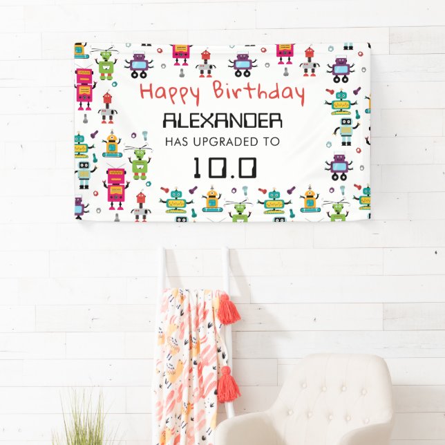 Cute Colourful Robots Kids Robot Birthday Party Banner (Insitu)