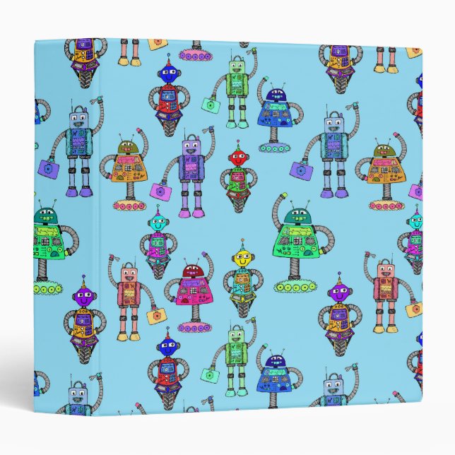 Cute colourful robots on blue background binder (Front/Spine)