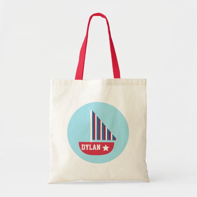 Cute Colourful Sailboat Nautical For Kids Tote Bag (Front)