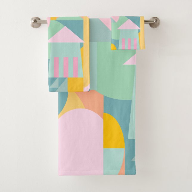 Cute Colourful Scandinavian Geometric Shape Collag Bath Towel Set (Insitu)