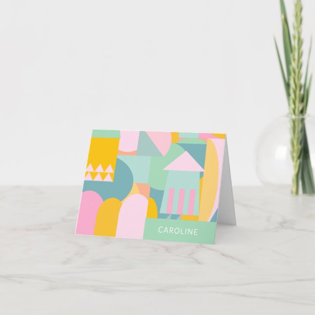 Cute Colourful Scandinavian Geometric Shape Collag Note Card (Front)
