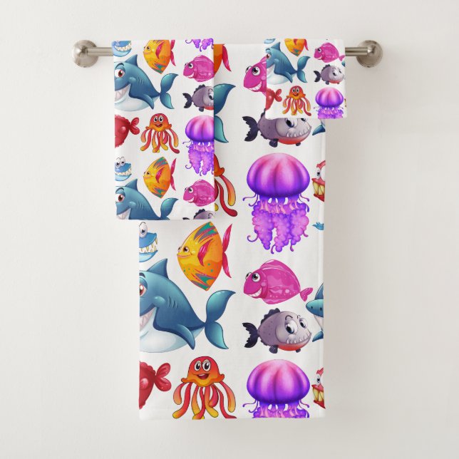 Cute Colourful Sea Animals Bath Towel Set (Insitu)