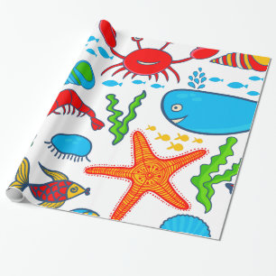 Cute Colourful Sea-Life Illustration Pattern Wrapping Paper