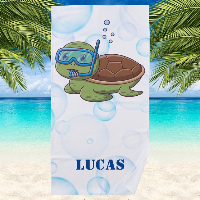Cute Colourful Sea Turtle Boys Beach Towel (Creator Uploaded)